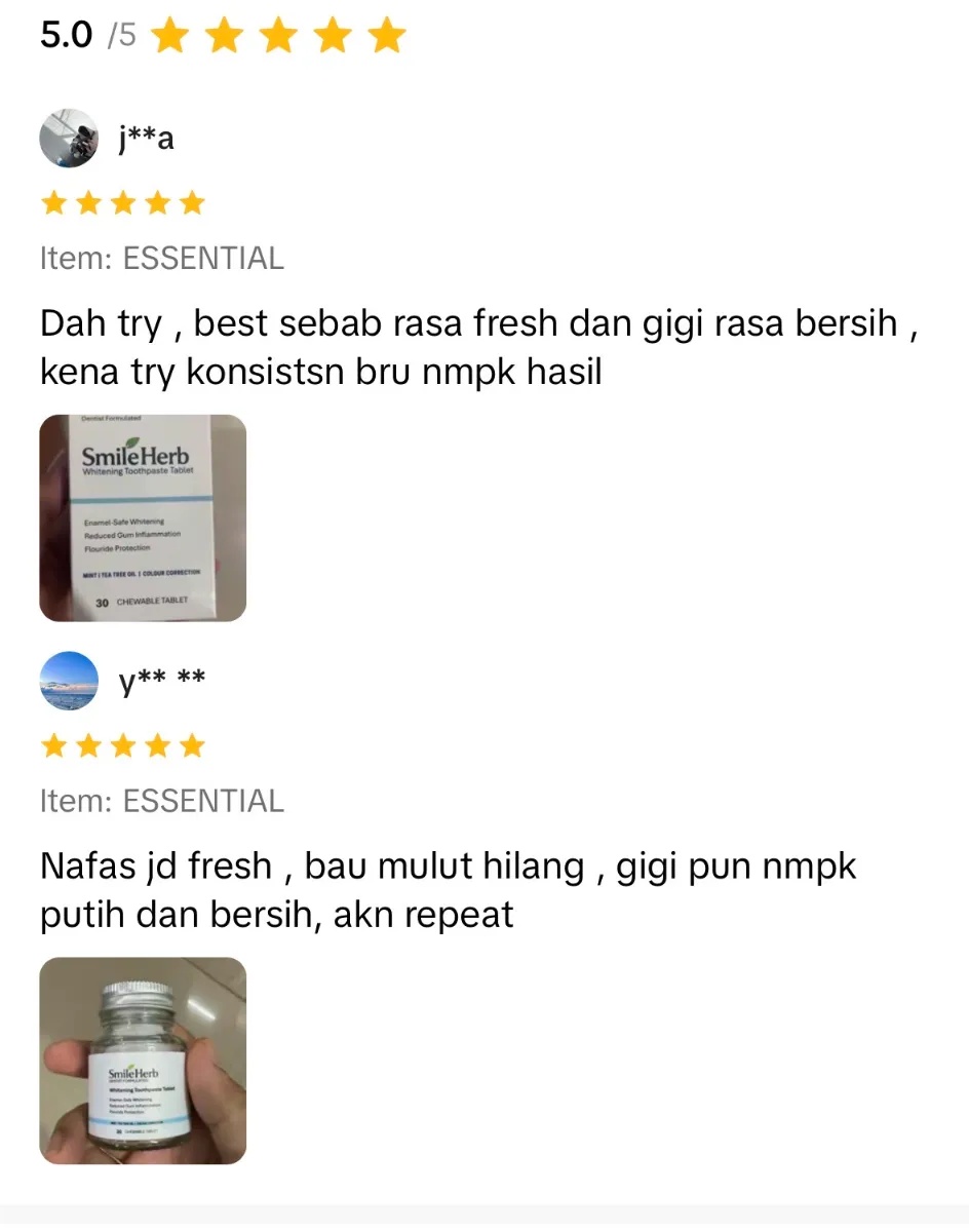 Review pelanggan SmileHerb dengan gambar produk