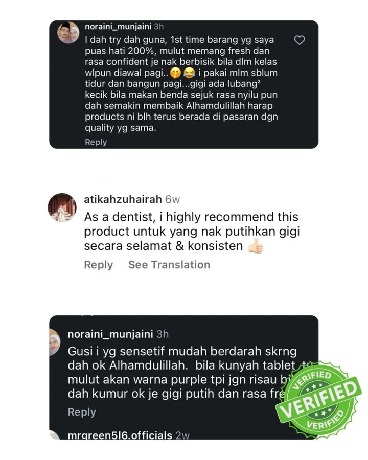 Testimoni pelanggan SmileHerb - komen Instagram